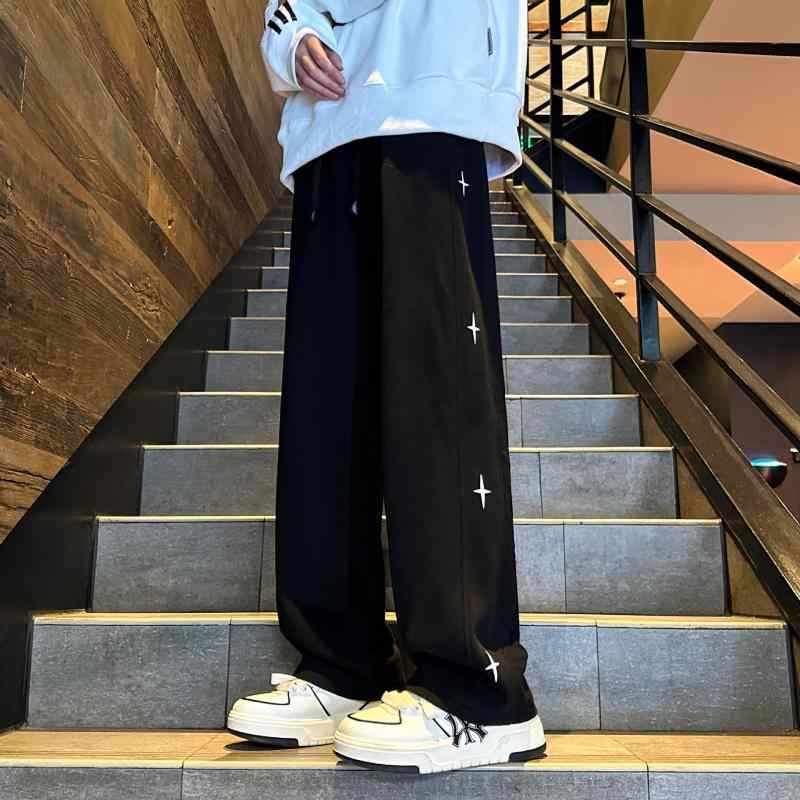 パンツ 男性用 ストレート ズボン ゆったり カジュアル 韓国風 白 グレー 黒 スポーティー リラックス 春秋