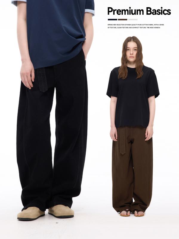 デニム メンズ ワイドパンツ ワークパンツ 男性用 ロングパンツ ゆったり ストレートパンツ カジュアルパンツ 綿 無地 黒 ベージュ コーヒー色