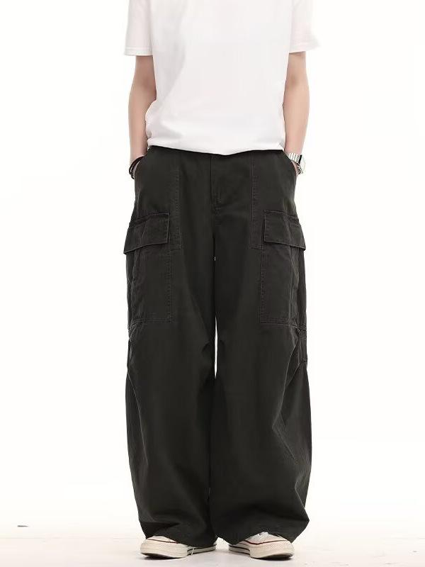パンツ メンズ カーゴパンツ ストリート カジュアル ゆったり 多ポケット ワークパンツ 綿 直筒 カーキ色 深灰色