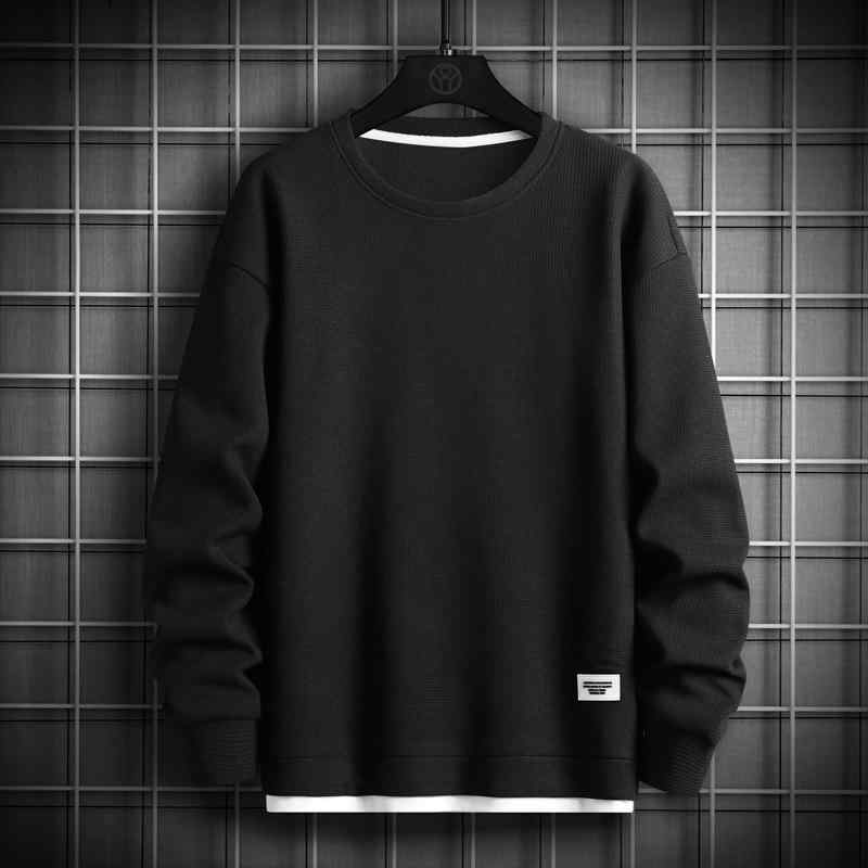 トレーナー 男性用 秋冬 美式 復古 ワッフル 長袖 Tシャツ 裏起毛 スウェット トップス プルオーバー ゆったり 18-40代 ポリエステル100% 白 灰色 黒