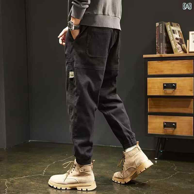 ワークパンツ メンズ ストレート カーゴパンツ ワイドレッグ カジュアルパンツ 春 高腰 伸縮性 無地 黒 グレー カーキ