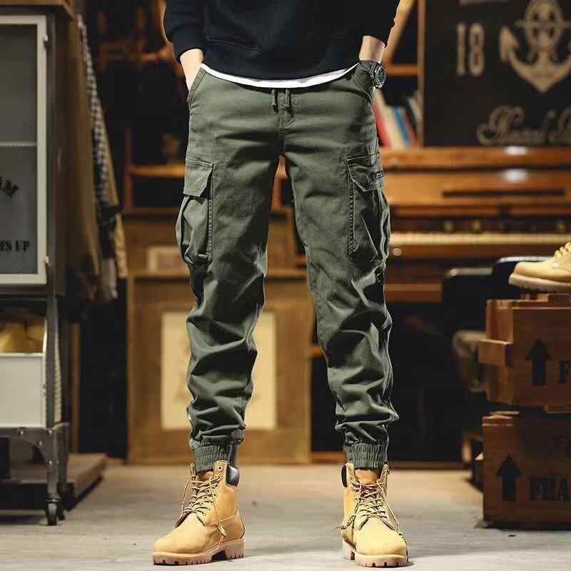 パンツ 男性用 カーゴパンツ ワークパンツ ミリタリー 復古風 レトロ 多ポケット 裾絞り カーキ ブラック グリーン 綿混紡