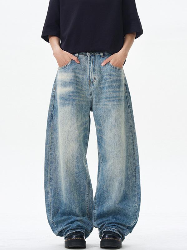 デニム メンズ ストレートジーンズ ヴィンテージ ウォッシュ加工 ルーズフィット バナナパンツ ブルージーンズ ジーパン デニムパンツ ポケット 5,684円