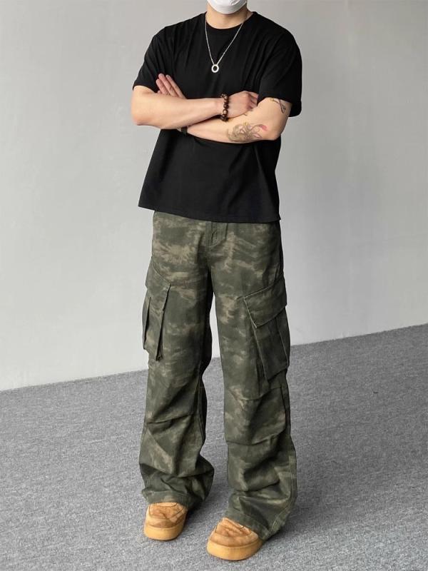 ジーンズ 男性用 迷彩柄 ワークパンツ ストレート 多ポケット デニムパンツ ゆったり カジュアル 普段使い アウトドア