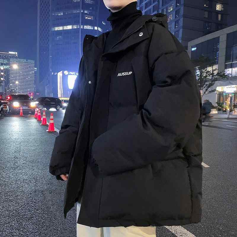 綿入り口・入口上衣 メンズ 韓国風 ゆったり ボンネット付き添い人 中綿入り口・入口 防寒 アウター 前掛け 上衣 秋冬 黒いこと カーキ ポリエステル