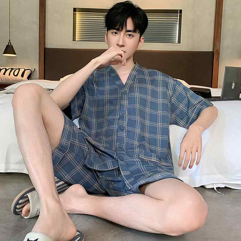 パジャマ メンズ 男性用 半袖 コットン 綿 夏用 Vネック 中年 紳士 5分丈パンツ ルームウェア 上下セット 寝間着 リラックス ウェア 部屋着 大きいサイズ 通気性 快適 普段使い