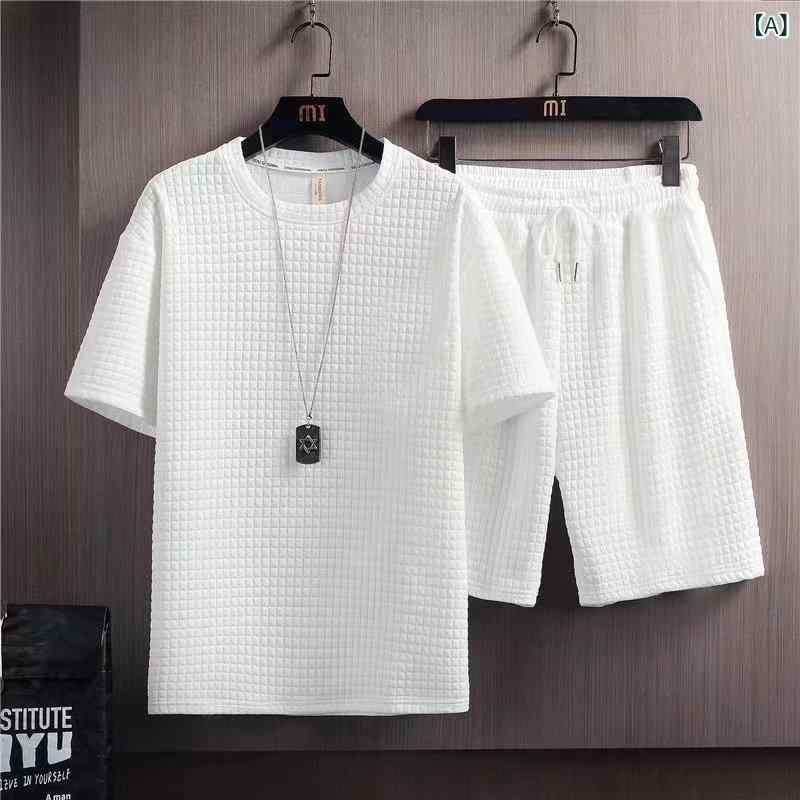 メンズ 部屋着 半袖 Tシャツ 短パン 上下セット ワッフル 接触冷感 ルームウェア 男性用 リラックス ウェア 夏 スポーツ アウトドア ブラック グレー ホワイト