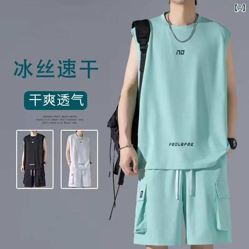 Tシャツ メンズ 男性用 スポーツウェア 上下セット ノースリーブ バスケットボールウェア ハーフパンツ 薄手 部屋着 普段使い ポリエステル 運動着