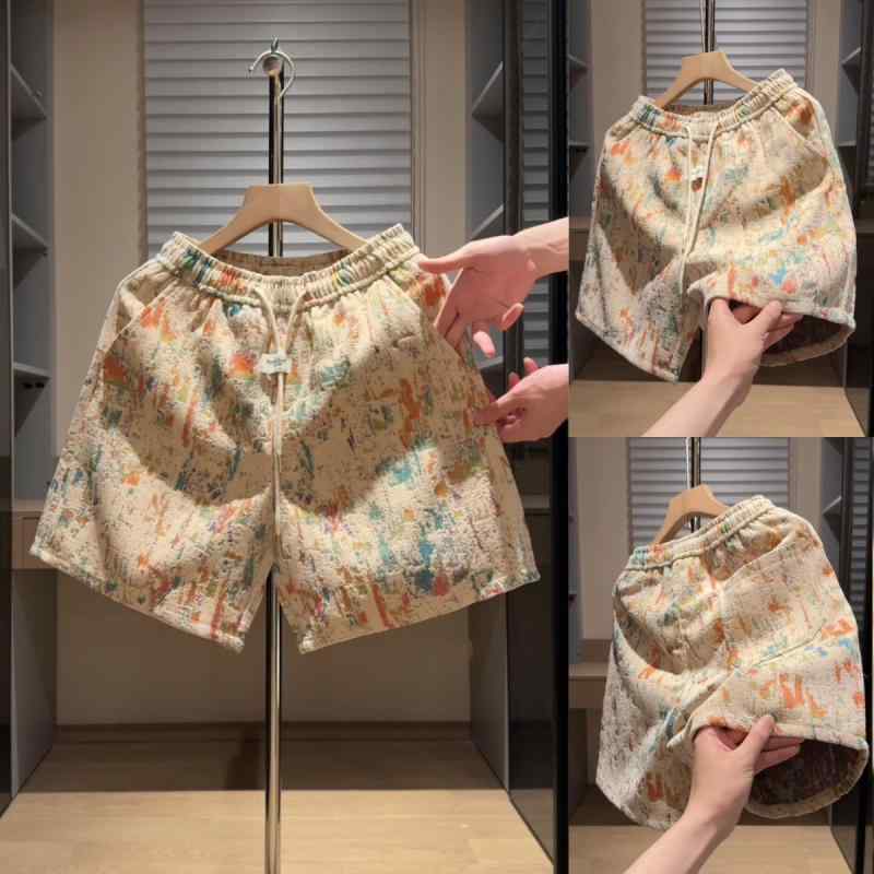 ハーフパンツ 男性用 ショーツ エスニック柄 提花 織り柄 ポリエステル リラックス ウェア 普段使い 部屋着 ベージュ系