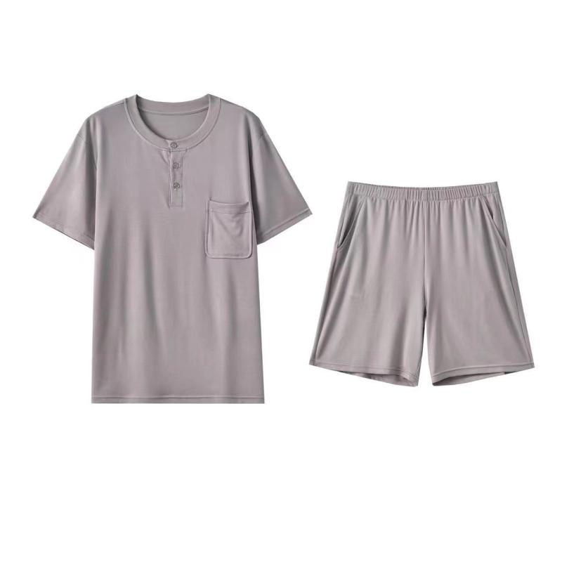 パジャマ メンズ 男性用 上下セット 部屋着 ランジェリー モダール 半袖 短パン 寝巻き ルームウェア 薄手 快適 ゆったり グレー 杏色 ネイビー ブラック