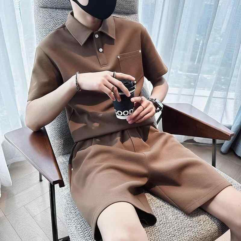 メンズ スポーツウェア 半袖Tシャツ ショートパンツ セットアップ ルームウェア 部屋着 普段使い アウトドア ブラック ホワイト ブラウン 綿混紡