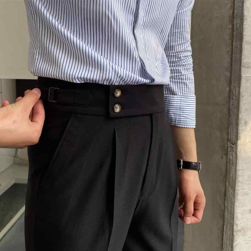 パンツ メンズ 男性用 スラックス 高腰 テーパードパンツ ビジネスカジュアル レトロ センタープレス 無地 春秋