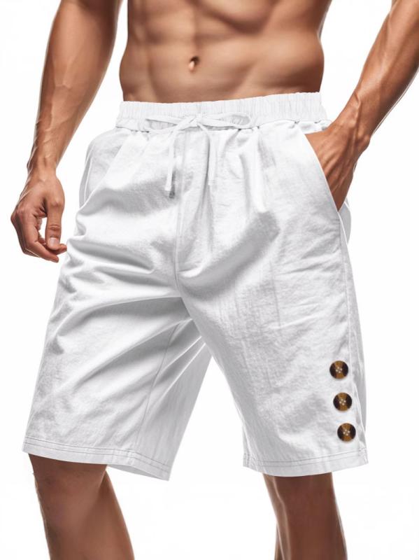 ハーフパンツ メンズ 男性用 リネン 麻 無地 ショートパンツ イージーパンツ リラックス ウェア 5分丈 膝丈 ?松 杏色 紺色 ブラック カーキ グリーン ホワイト ライトブルー ダークグレー