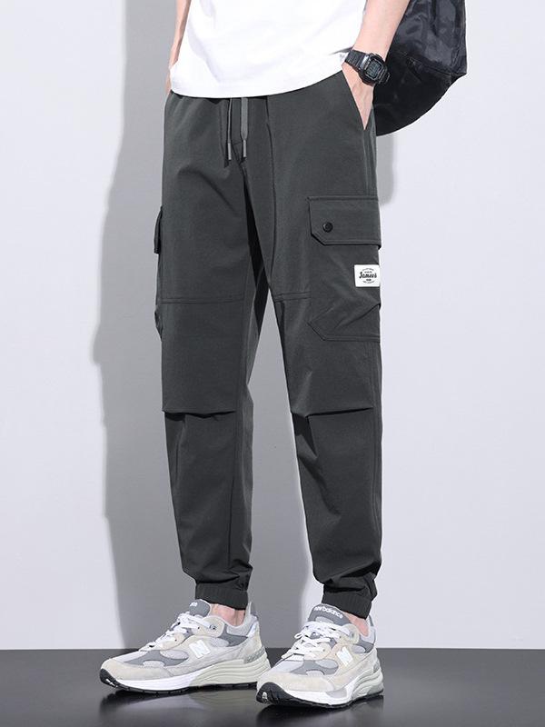 ワークパンツ 男性用 カーゴパンツ 春夏 接触冷感 吸湿速乾 ルーズフィット ストレート ズボン ブラック カーキ ダークグレー
