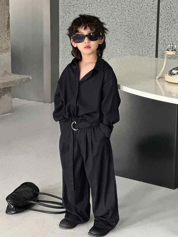 キッズ 男の子 シャツ パンツ セットアップ 春秋 子供服 上下セット 長袖 2点セット 100 110 120 130 140 150 160 ポリエステル