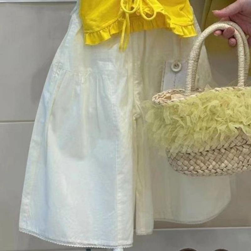子供服 女の子 夏物 上下セット 吊りスカート ワイドパンツ 2点セット ガールズ キッズ 8歳以上 薄手 コットンブレンド