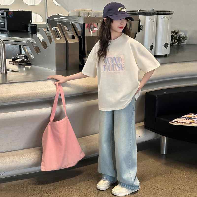 子供服 女の子 Tシャツ デニムパンツ セットアップ 中 ??? キッズ 半袖 ジーンズ 2点セット 春夏 かわいい おしゃれ ガールズ 女児 普段着