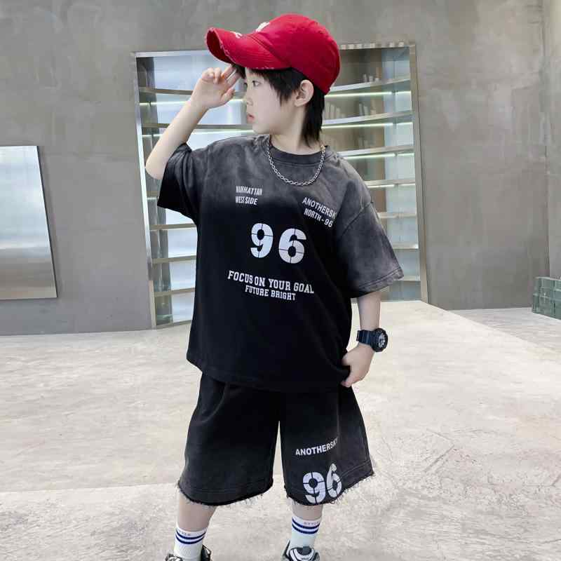 赤ちゃん用 半袖 セットアップ 夏服 お坊っちゃん 2点仕掛ける 運動すること着 ボーイズ 運動競技お召しもの グラデーション ゆったり 黒いこと