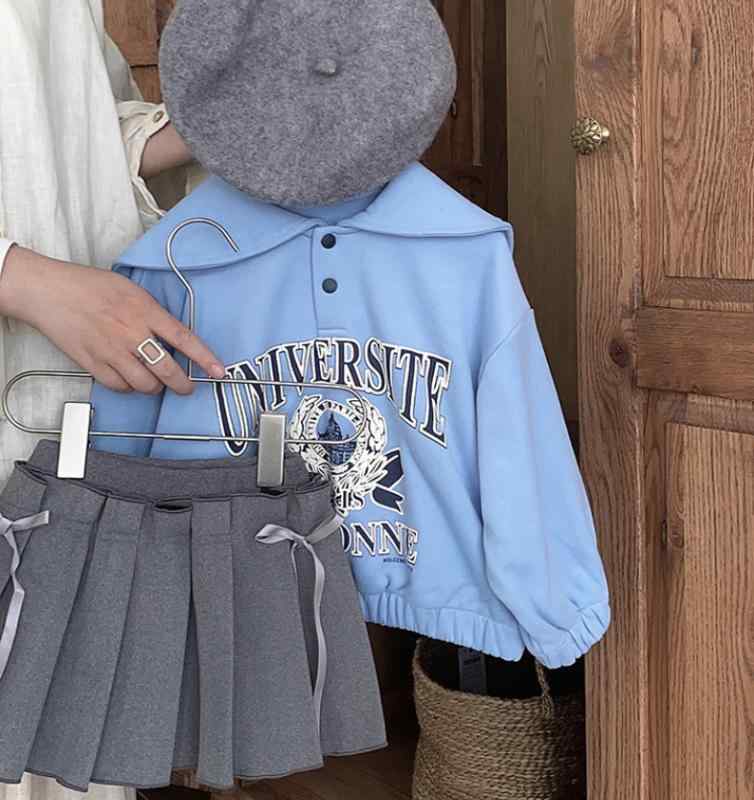 子供用セットアップ ガールズ 上下セット 長袖トップス プリーツスカート 春秋 綿混紡 無地