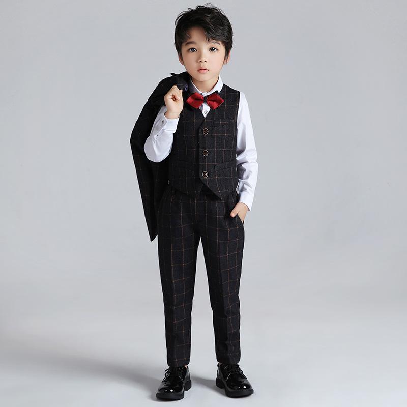 子供用フォーマルウェア 春秋 子供用スーツ 男の子用格子柄スーツ 小さな男の子 ピアノ発表会 演奏会用礼服 3点セット 5点セット 6点セット 長袖 長ズボン 90 100 110 120 130 140 150 160 170cm