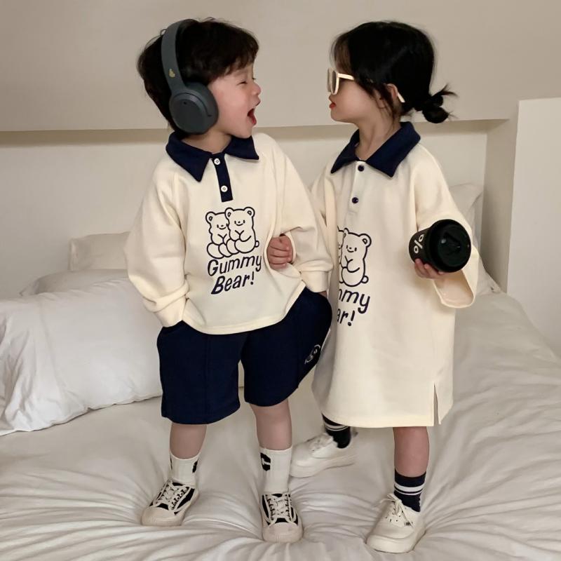 子供服 セットアップ 半袖Tシャツとパンツまたは長袖Tシャツと9分丈スカート 韓国風 かわいい 普段着 部屋着 春夏 綿