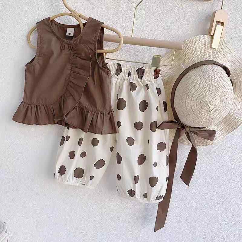 子供服 女の子 夏物 セットアップ ノースリーブ ブラウス ワイドパンツ 帽子付き 3点セット かわいい ナチュラル 綿100% 薄手 涼しい ガールズ ベビー キッズ ブラウン系 90 100 110 120 130 140