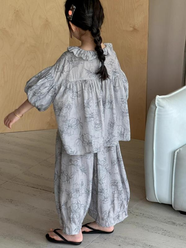 キッズ ガールズ 夏服 セットアップ 薄手 ワイドレッグパンツ 2点セット 粘? かわいい おしゃれ 普段使い 韓国風 接触冷感 吸湿速乾 グレー系