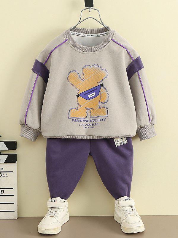 キッズ 男の子 スウェット セットアップ 秋物 子供用 ジャージ 上下セット 綿 長袖 トップス ロングパンツ 2点セット 普段着 部屋着 スポーツウェア パープル系