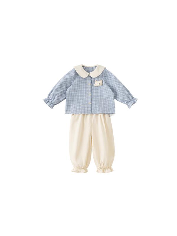 シャツ & ブラウス ベビー服 長袖 長ズボン 2点セット 春秋 女の子 幼児 格子柄 コットン100% かわいい 普段使い