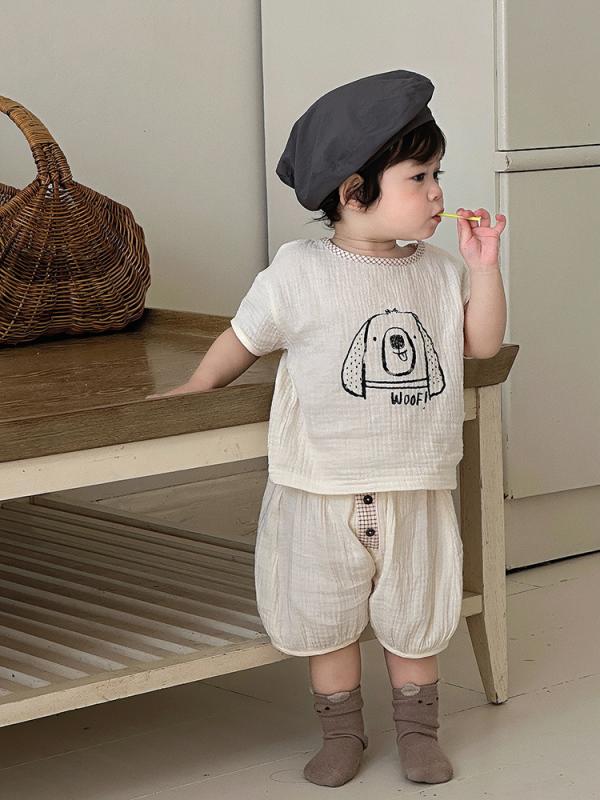 キッズ Tシャツ セットアップ 夏 ベビー 上下セット 薄手 コットン100％ 幼児 かわいい 男の子 女の子 73 80 90 100 ベージュ