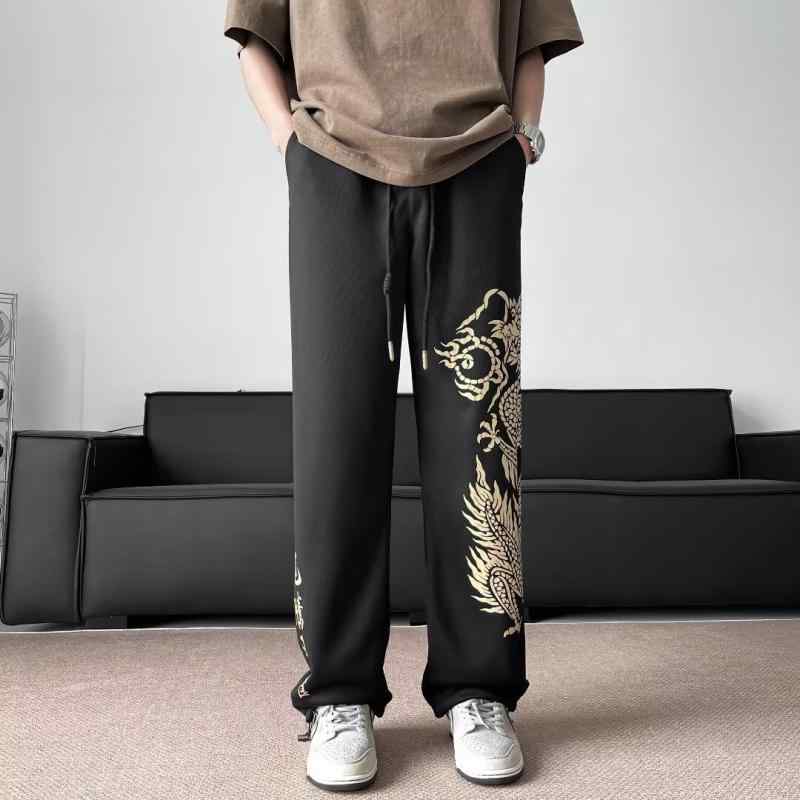 パンツ 男性用 刺・墸 切り替え ドローストリングパンツ 美式 レトロ ビッグサイズ ストレート
