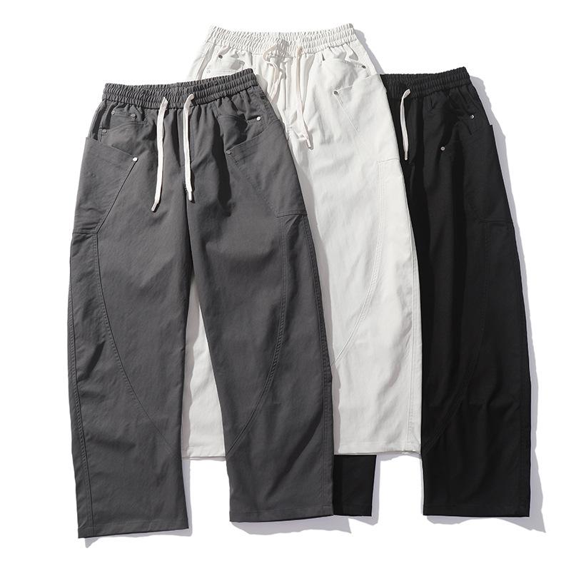 パンツ 男性用 春夏 カーゴパンツ ゆったり 快適 接触冷感 通気性 高腰 テーパード ポリエステル 黒 グレー ベージュ