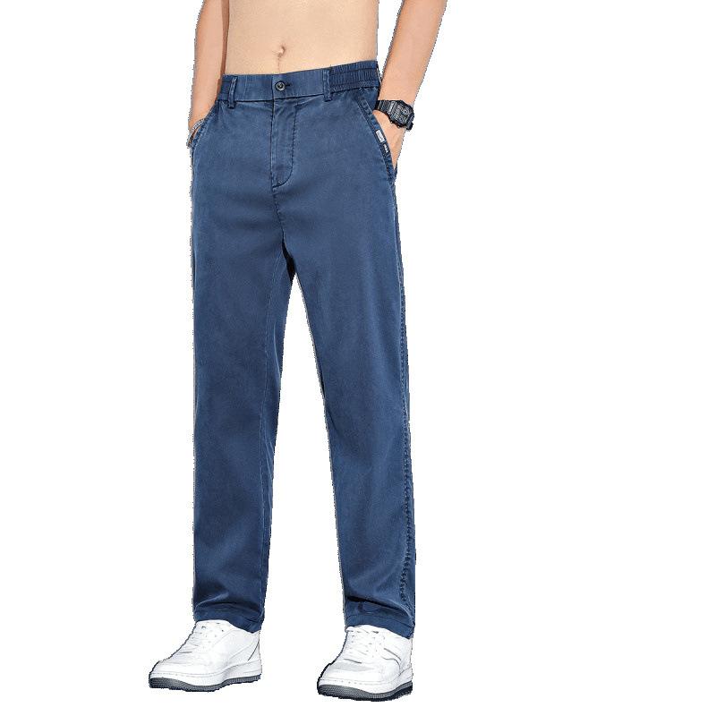 カジュアルパンツ メンズ 男性用 薄手 リヨセルブレンド ストレートパンツ ゆったりシルエット ミドルウエスト ロングパンツ 黒 ブラック ダークグレー 紺 ネイビー 普段使い