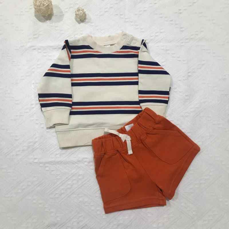 ベビー 上下セット 長袖 トップス パンツ コットン100％ 乳幼児 男の子 女の子 カジュアル ボーダー柄 2点セット 春秋 柔らかい 快適 普段着 部屋着