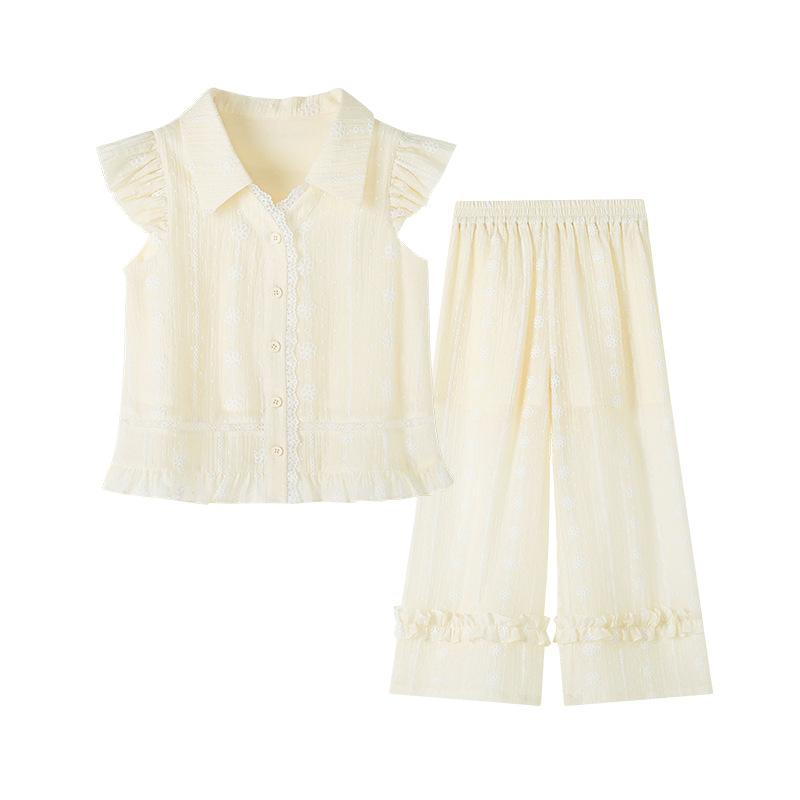 小わっぱ用ズボン下セットアップ ガールズ 夏物 半袖ティーシャツ ＆ 広広としたズボン下 上下2点書き割り 人付き合い冷感 通園 通学