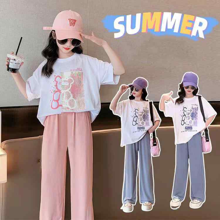 子供服 女の子 半袖Tシャツ パンツ 上下セット かわいい クマ柄 夏 カジュアル 普段使い ルームウェア