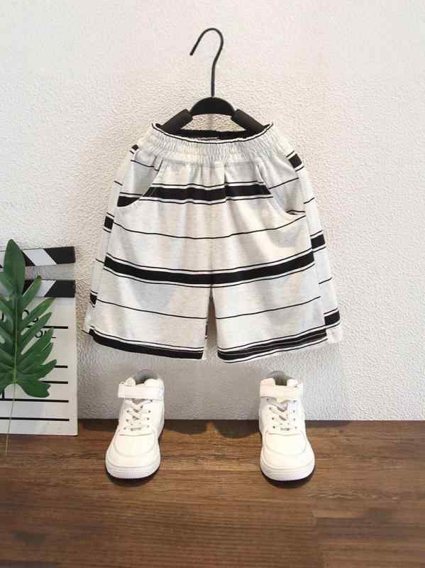 キッズ 男の子用 薄手 半袖 Tシャツ 短パン 上下セット 子供服 ゆったり ストライプ柄 カジュアル 2点セット 綿