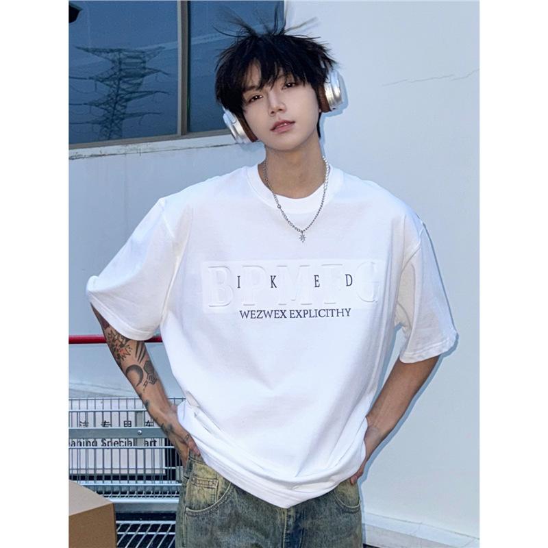 Tシャツ 男性用 ロゴ 半袖 ゆったり 薄手 トップス カットソー アメカジ ストリート系 春夏 白 黒 コーヒー色