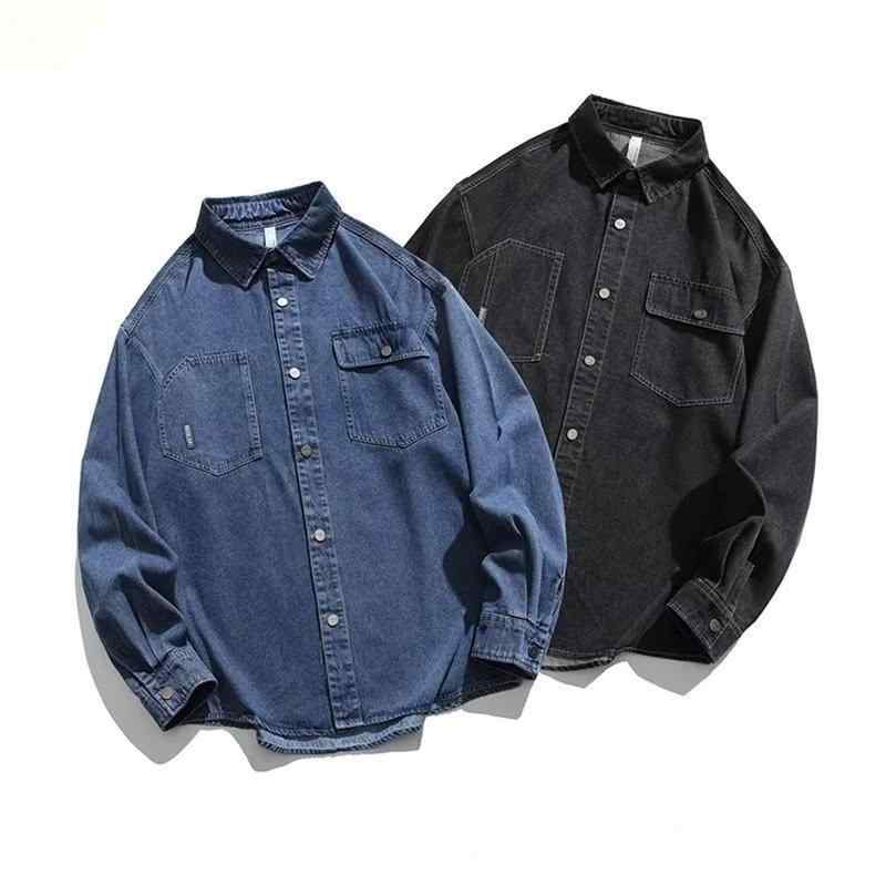 シャツ 男性用 デニムシャツ ウォッシュ加工 長袖シャツ ワークシャツ コットン ゆったり 普段使い ブルー ブラック系
