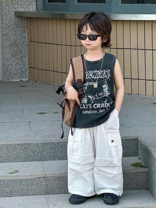 子供用タンクトップ パンツセット 夏物 韓国風 ノースリーブ 子供服 薄手 カーゴパンツ ボーイズ 全綿 涼しい スポーツ 4,448円