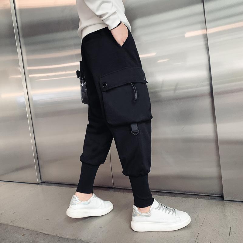カーゴパンツ 男性用 ストレートパンツ 多ポケット コットン混紡 黒 伸縮性 ウエストゴム 普段使い アウトドア