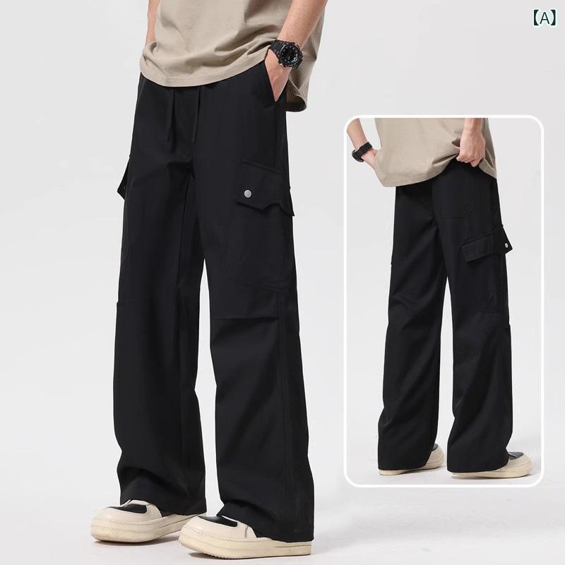 パンツ メンズ 男性用 カーゴパンツ ワークパンツ ストレートパンツ 薄手 速乾性 伸縮性 カジュアルパンツ カーキ色 黒色 灰色 杏色