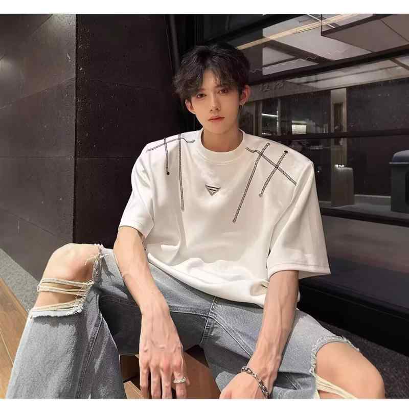 Tシャツ 男性用 ストリート クルーネック 半袖 ポリエステル トップス カットソー 高見え 普段使い