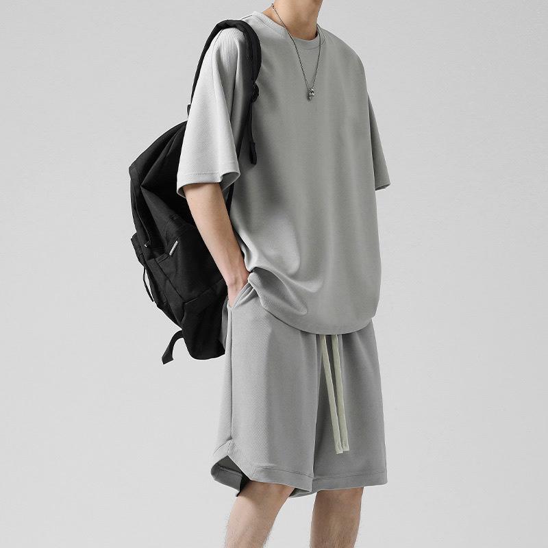Tシャツ 男性用 薄手 速乾 接触冷感 ポリエステル 半袖 短パン 上下セット ルームウェア 部屋着 普段使い カジュアル 大きいサイズ ホワイト ブラック ブルー グレー