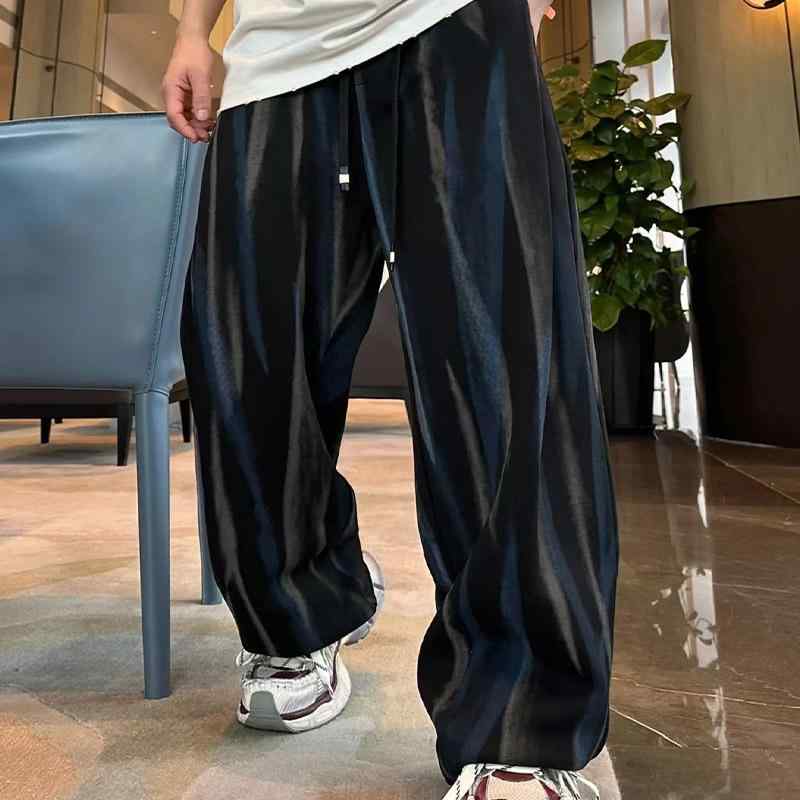 パンツ 男性用 秋冬 混色 絞り染め テーパード ワイドレッグ カジュアルパンツ 厚手 防寒 ブラック ブルー系