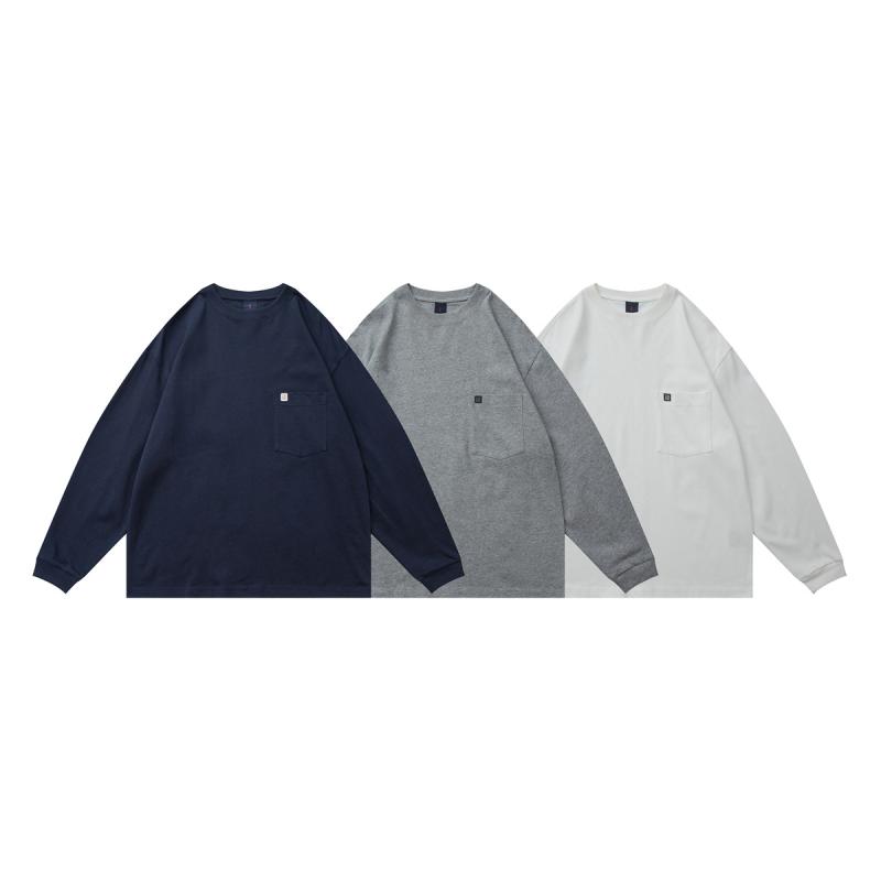 Tシャツ 男性用 トップス 長袖 無地 コットン ゆったり カジュアル 白 灰色 青色