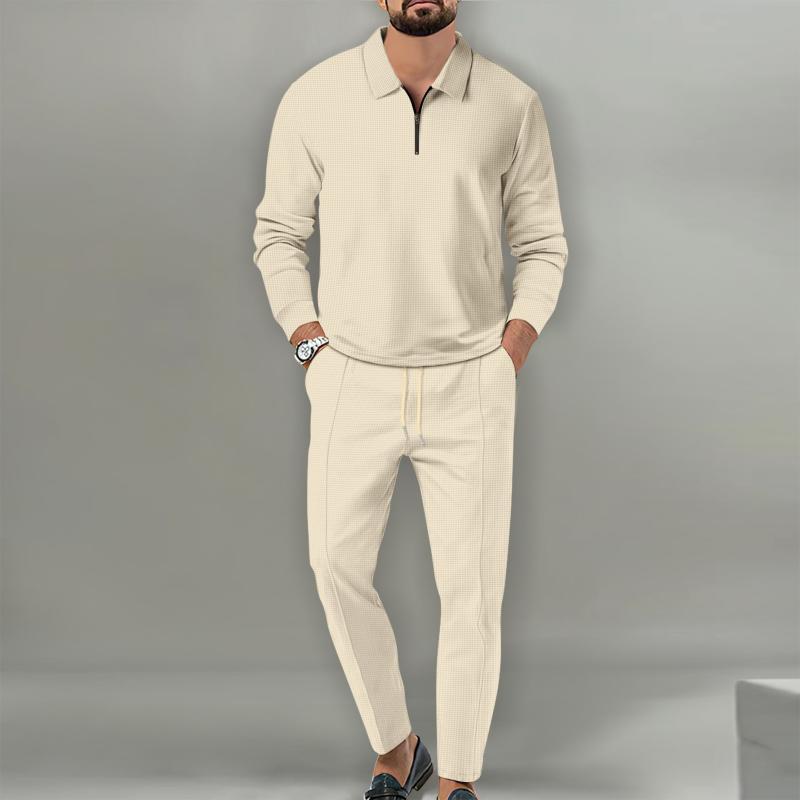 メンズ スウェット セットアップ 長袖 Tシャツ & ロングパンツ 上下セット 男性用 ワッフル 部屋着 ルームウェア 普段使い アウトドア 春秋 ブラック ホワイト グレー ブルー カーキ