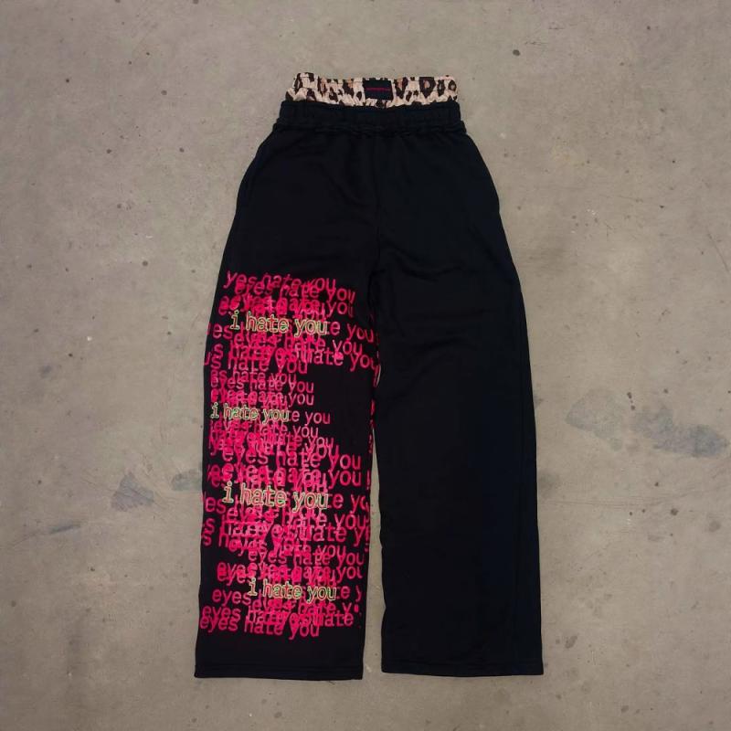 パンツ 男性用 Y2K レトロ ダブルウエスト アルファベット ストリート ヒップホップ ゴシック 原宿 ?松 スウェットパンツ スポーツパンツ 普段使い 高弾性 ブルー ピンク系