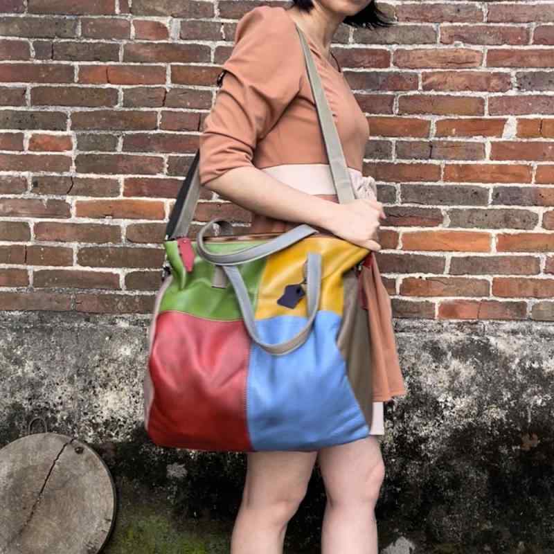 御徒面子 レディース 鞄 本革 牛皮 成人女性用 レトロ 色彩設計 大静電容量 ハンドバック ショルダーバッグ 曲がったがけ 旅する 普段使い