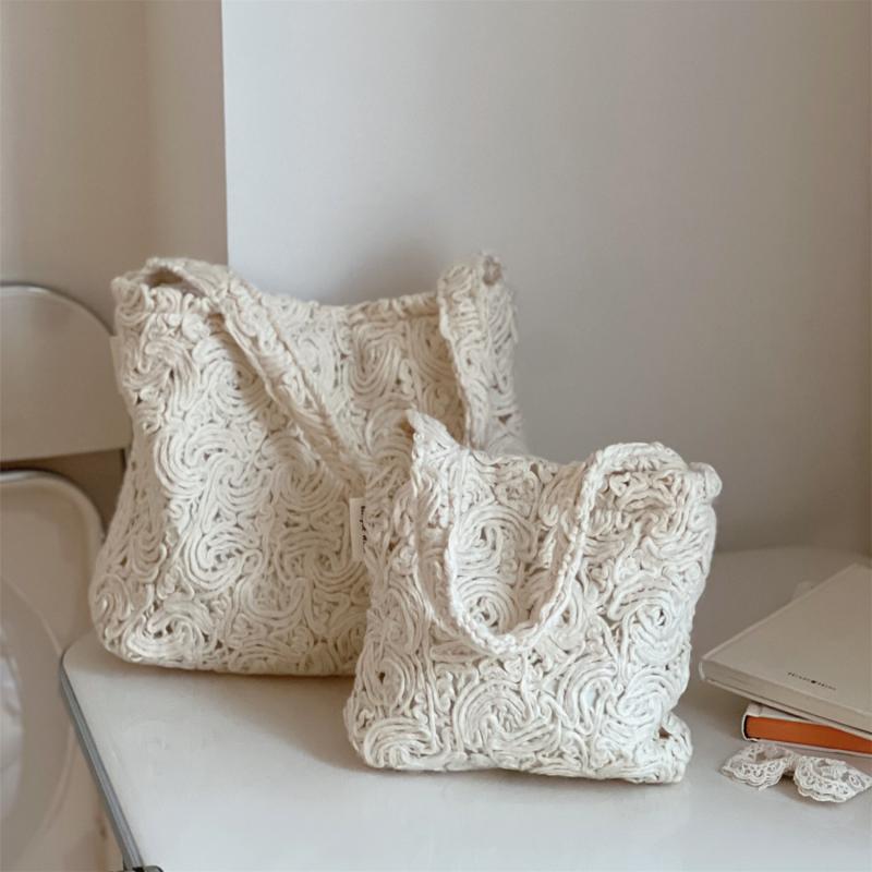 バッグ レディース ハンドバッグ ウール ニット 編み込み 刺繍 アイボリー 小さめ 鞄 秋冬 デイリー